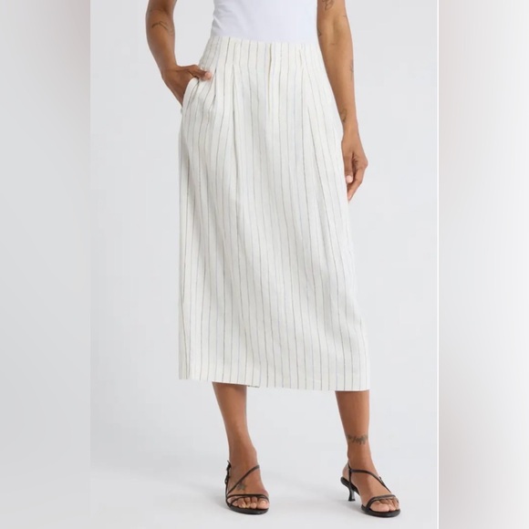 THE GREAT. Dresses & Skirts - The GREAT Striped White and Blue Stripped Linen Blend Pencil Skirt